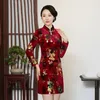 Etniska kläder plus size Mother Loose Cheongsam Elegant tunn blommig klänning Kort ärmkvinnor Vintage Summer Costumes Qipao L till 5xl