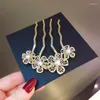 Pinces à cheveux perle strass couleur or peigne en métal épingles à cheveux Vintage alliage fleur bâtons fourchettes mariée bijoux broche accessoires