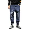 Heren jeans heren harem broek mode zakken desinger los fit baggy moto mannen rek retro streetwear ontspannen taps toelopen 42269y