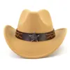 Pentagram Leather Band Western Cowboy Cappello per donne uomini larghi brim ha sentito cappello da cowgirl cappello fedora cappello di protezione solare per esterni cappello