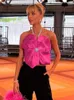 Débardeurs pour femmes Sexy Halter Cristal Fleur Asymétrique Dos Ouvert Crop Top Femme 2023 Y2K Vêtements Été Mode Tops Rose Cami Streetwear