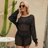 Frauen Bikini Bikini Coverup Kleid Bad Anzug Frauen Strand Kleidung Hohlkleidung Sommershorts Freizeit zweisteuelische losen feste Baumwolle