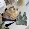 OUMEA femmes débardeurs tricotés avec coussin de soutien-gorge intérieur été col en V côtes Sexy culture sans manches plage dos nu Chic