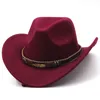 Sombreros de ala ancha Bucket Wool Womens Mens Western Cowboy Hat para caballero Lady Jazz Cowgirl con cuero Cloche Church Sombrero Caps 230821