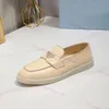 Modeontwerper struisvogel lederen loafers dames kleding schoenen geëmailleerde metalen driehoek luxe echt lederen zacht lederen zomer vrijetijdsfeest flat schoenen maat 35-41