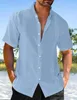 Men's T Shirts Shirt Guayabera Linen Summer Beach Short Sleeve Plain Collar Casual Daily Clothing Apparel