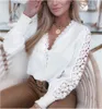 2023 Autumn Winter Women's Lace Bluses V-ringknappen Hollow Out Slim Women's Shirts BKJ23007