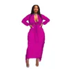 Casual Dresses L-4XL Fall Clothes For Women Plus Size Dresses Sexy Solid Color Long Sleeve Deep V neck Tassel Slim Dress Wholesale Dropshipping Y2209