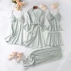 Dames slaapkleding 5 stks Faux Silk Women Pyjama Set Solid Shorts Spring Summer Huiskleding Raad Lace Nightdress Sleep Dress Pajama