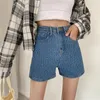 Women's Shorts Trendy High Waist Women Casual Solid Color Button Denim Summer Female Loose Wide Leg Retro Ladies Jeans