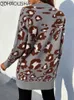 Kvinnors stickor Tees Women Sweater Leopard Print Knitwear Autumn Winter Ny in Fashion Löst sexig varm V-ringning Cardigan Långärmad topp Women Clothes HKD230821