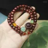 Strand Natural Rosewood Doppelschicht Buddha Perlen Armband Männer und Frauen Jade Anhänger Buddhistische Meditationsgebet Handreich