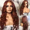 180% Density 33# Reddish Brown Body Wave Lace Front Wigs Pre Plucked 13x4 HD Transparent Auburn Human Lace Frontal Wigs