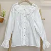 Women's Blouses Pastroal Style Sweet Doll Collar Lace Embroidered Shirt Loose Women Tops Chic Cotton Blouse Quinceanera Lolita Shirts