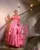 Vintage Pink African Evening Dresses Ruffles Axless A Line Party Formal Arabic Aso Ebi Luxury Birthday Prom Eccase klänning