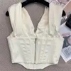 Femmes réservoirs 2023 été Satin Fishbone bustier tubulaire pour les femmes Sexy hors épaule hauts courts gilet taille haute vêtements d'extérieur couleur unie