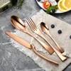 Dinnerware Sets 16Pcs Stainless Steel Gold Cutlery Set Black Tableware Silverware Dinner Knife And Fork Drop