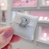 مجموعة مزدوجة فرقة Hoop أقراط ROW ETERNITY RING PANDORA 925 Sterling Silver Designer Jewelry Rings Rings Diamond Wedding for Women Luxury Colring with Original Box