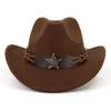 Pentagram Leather Band Western Cowboy Hat for Mull Men Wide Brim Felt Felt Cowgirl Hat Party Fedora Hat Out Out Outs Sun Protection Hat