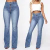 Women's Jeans Fashion Tight Button Patch Pocket Wash Long Pants Spring Autumn Ladies Flare High Stretch