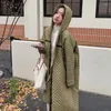 Femmes Trench-Coats Plaid À Capuche Long Coton Rembourré Veste Pardessus 2023 Vêtements D'hiver Femmes Élégant Style Coréen Lâche Casual Chaud Parkas