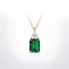 Chains CxsJeremy 14K Yellow Gold 6 8mm Lab Grown Emerald Pendant Necklace With Moissanite For Women Fashion Wedding Jewelry Gifts