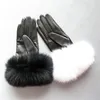 Fünf Finger Handschuhe Maylofuer echte Schaffell Leder Touchscreen Haarmanschetten Frauen warm im Winter Black313p