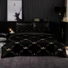 Bedding sets Simlpy Black Bedding Set High Quality Duvet Cover Golden Geometric Lines Print for Queen King Size Bed Set with Pillowcase 230821