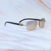 Rhinestones Carter Luxury EyewearIced Out Sungasses Rimless Diamond Cut Vintage Black Buffalo Horn Vintage Sun Glasses Y2K Cool Decoration Silver Frame