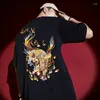 Heren t shirts geborduurd kirin patroon Chinese stijl China-chic korte mouw t-shirt losse katoen grote halve top