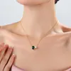 Kedjor Green Love Heart Square Crystal Pendant Necklace Women's Fashion Cubic Zirconia Geometric Zircon Neck Accessory Smycken