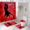 Shower Curtains Romantic Love Theme Shower Curtain Sets Rugs Blooming Bath Rug and Mats with Toilet Seat Cover Waterproof Bathroom Decor R230821