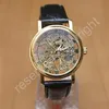 Modewinnaar Skelet Hollow Male Business Fashion Hand Wind Men Dress Leather Riem mechanische pols Watch209u