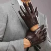 Oryginalne skórzane rękawiczki mody mody swobodną rękawicę owczystą czarny brąz