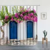 Douche gordijnen tuin bloem douche gordijnen blauwe deur vintage houten bord raam plant bloemen landschap muur hangende badkamer decor gordijn set r230821