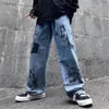 Heren jeans godlikeu mannen gewassen Harajuku anime print baggy streetwear katoen mode losse wijde poot broek267d