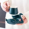 Mugs Nordic Creative Swan Coffee Cup Saucer Set With Gold Rim Small Cute White Black Green Pink Ceramic Cups and Saucers Lovely Gifts 230818