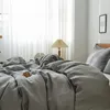 Bedding Sets Simple&Opulence Linen 3Pcs Solid King Size Set Natural French Washed Breathable Duvet Cover Bed Sheets Pillowcase