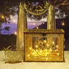 Zapasy imprezowe Ourwarm Gold Wedding Card Box z blokadą drewnianą uchwyt na prezenty przezroczysty akryl i światło sznurkowe do dekoracji