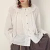 Women's Blouses Pastroal Style Sweet Doll Collar Lace Embroidered Shirt Loose Women Tops Chic Cotton Blouse Quinceanera Lolita Shirts