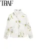 Женские блузкие рубашки Traf 2023 Женская мода цветочная склонность. Сатилачная рубашка 3D Осень с длинными рукавами высокая уличная одежда 230818