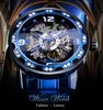 Andra bärbara enheter Forssining Blue Diamond Transparent Skeleton Men Mechanical Watch Rostfritt stål Lysande händer Handlåda Casual Business Clock X0821