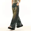 Kvinnors jeans amerikanska vintage tvättade blå hög midja mode gata lösa breda ben byxor harajuku stil hiphop girl y2k byxor 230821
