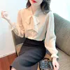 Damskie bluzki moda bluzka 2023 elegancka i młodzieżowa jesienna łuk Długie rękawie Kobiety szyfonowe koronkowe damskie topy