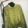 Maglioni femminili arrivano donne blingbling ghiter dorato maglione rotondo collare a manica lunga signora knit pullover personalità perline