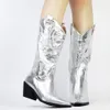 Boots Cowboy White Western Boots Brand Punk Cool Cowgirl for Women Mid-Calf Boots Brodery Chunky Heeled Boots 230821