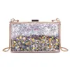 Kvällspåsar Transparent Rectangular Liquid Quicksand Acrylic Clutch Evening Bag Women Shoulder PALLS PASKINS STAR PARTY CLEAR PILLE HANDBAG HKD230821