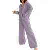 Women's Sleepwear Ladies Fashion Solid Color Cotton Loose Shirt Long Sleeve Pajamas Two Piece Set