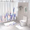 Rideaux de douche violet Floral rideau de douche ensemble peinture à l'encre fleur salle de bain rideau moderne bain toilette couverture tapis antidérapant salle de bain tapis ensemble R230821