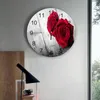 Wall Clocks Rose Flower Red Love Wooden Board Clock Modern Design Silent Bedroom Living Room Decoration Round Hanging